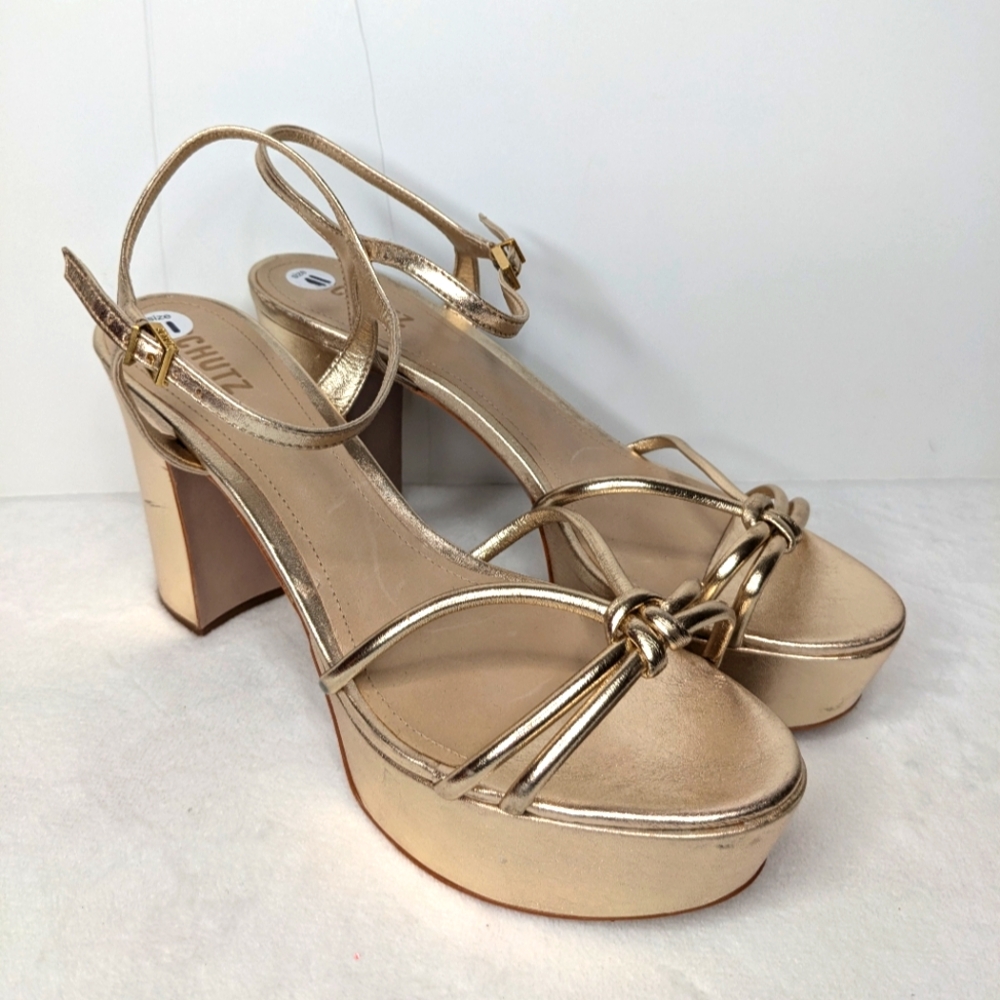 SCHUTZ Gold Kelsie Platform Sandals